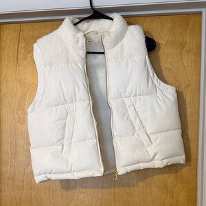 Maurices Cream Puffer Vest with Sherpa Collar